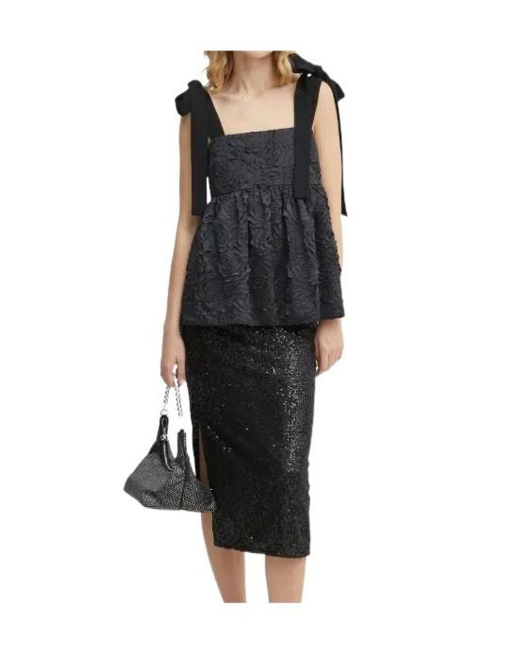 Stine Goya Black Floral-Embellished Bow-Detail Blouse