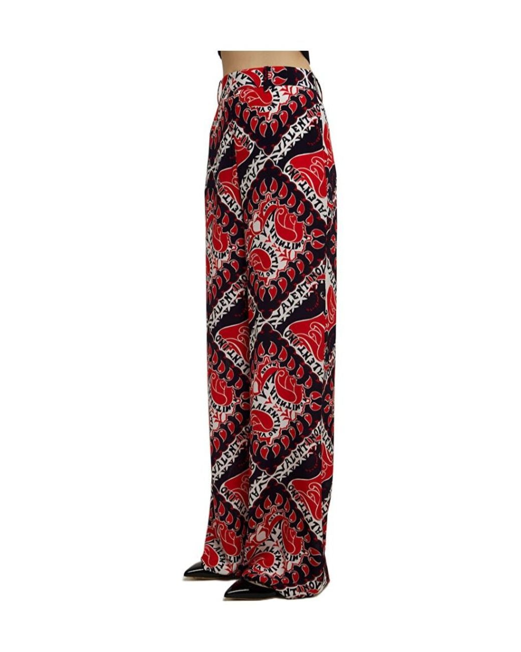 Valentino Red All-Over Printed Straight Leg Trousers