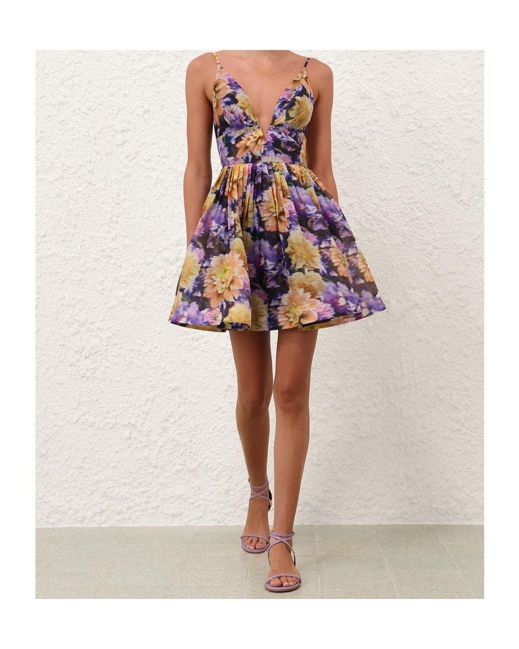 Zimmermann Blue Pleated Floral Mini Dress