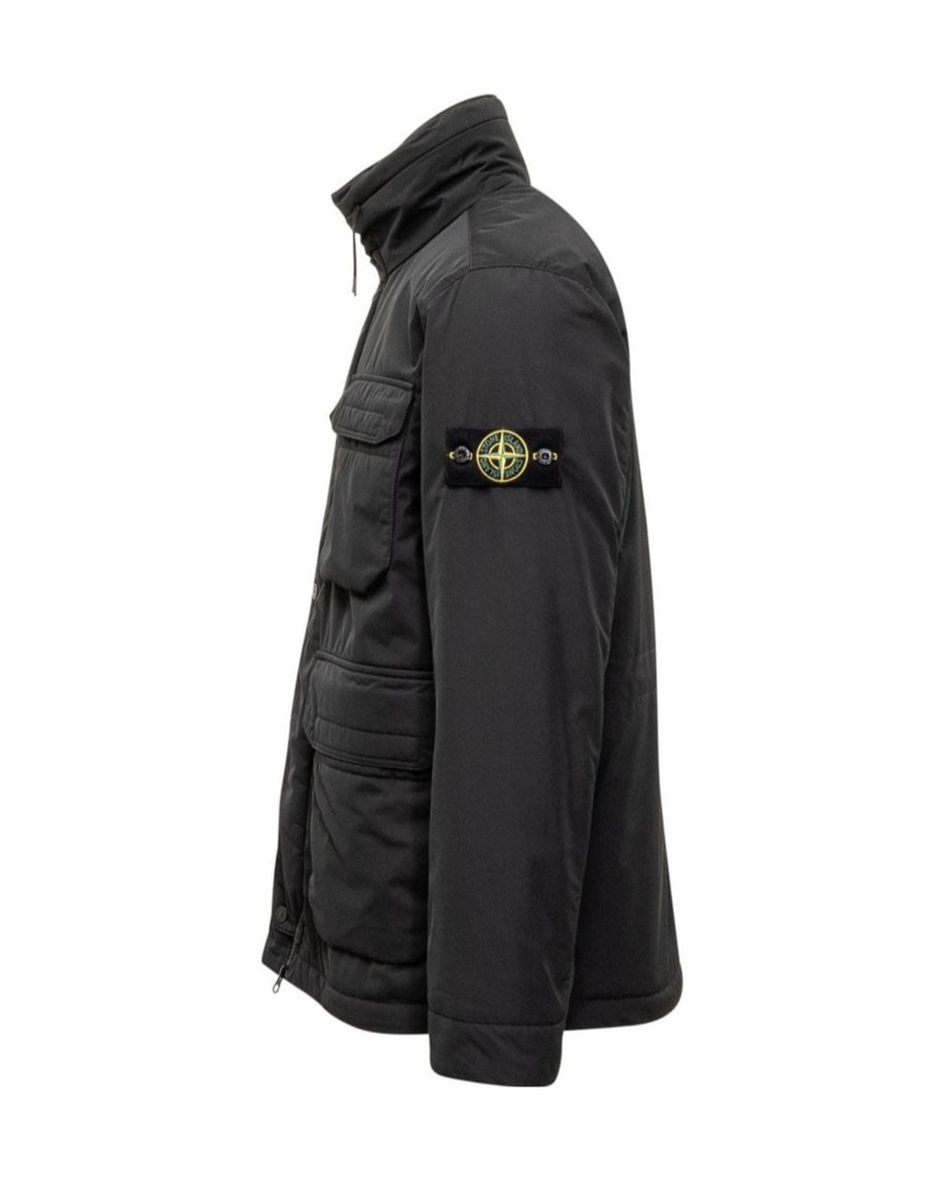 Stone Island Black Compass-Badge Funnel Neck Puffer Jacket for men