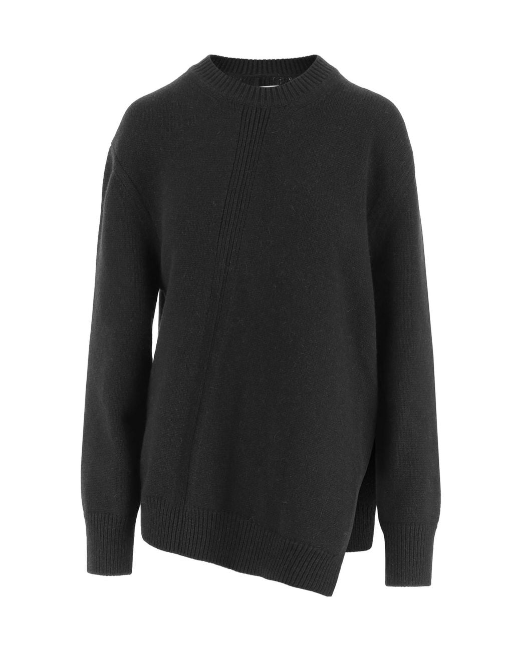 Jil Sander Blue Crew Neck Asymmetrical Hem Jumper