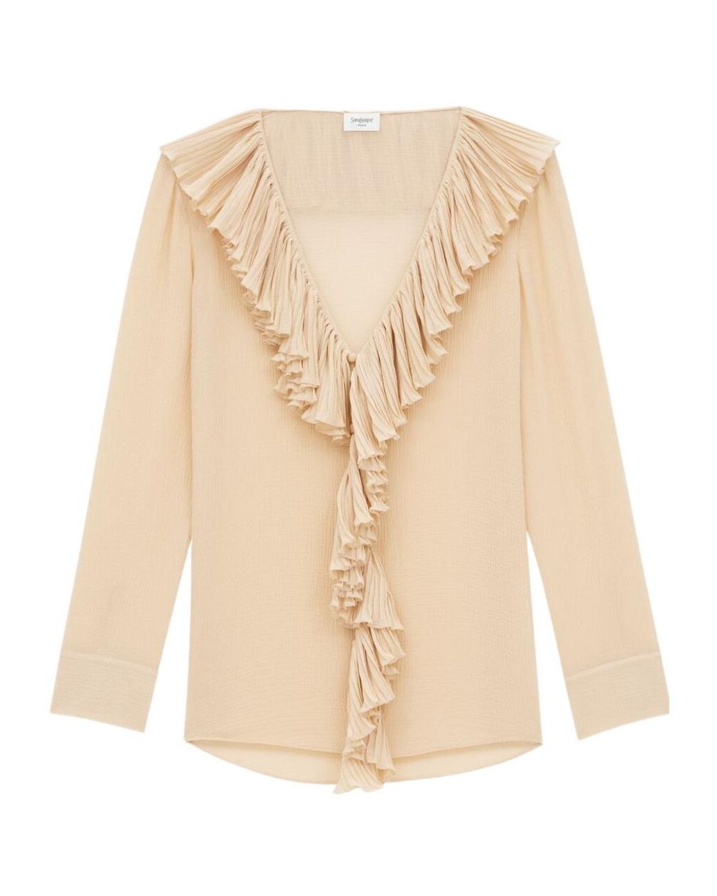 Saint Laurent Natural Ruffled V-Neck Blouse