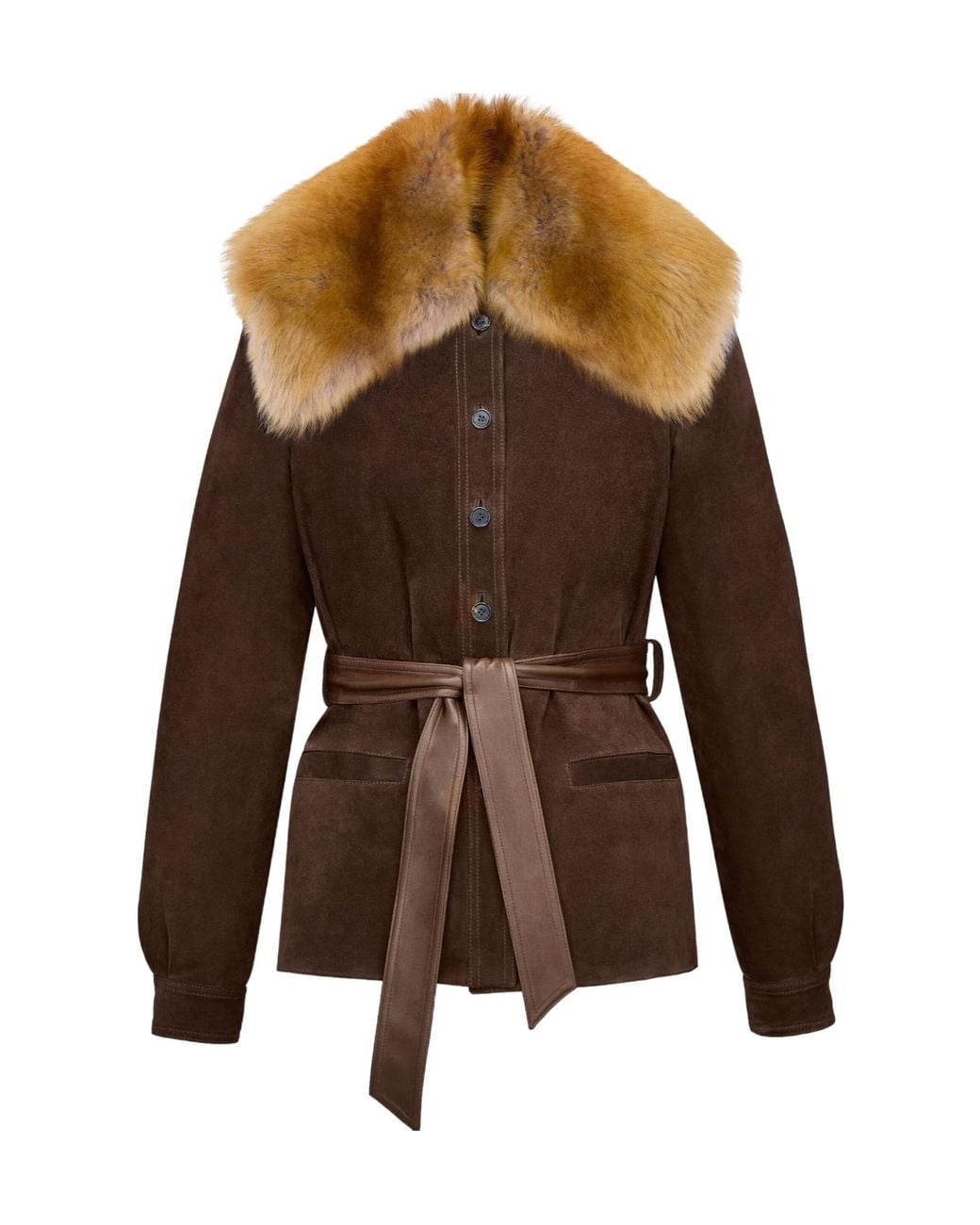Saint Laurent Brown Belted Button-Up Jacket