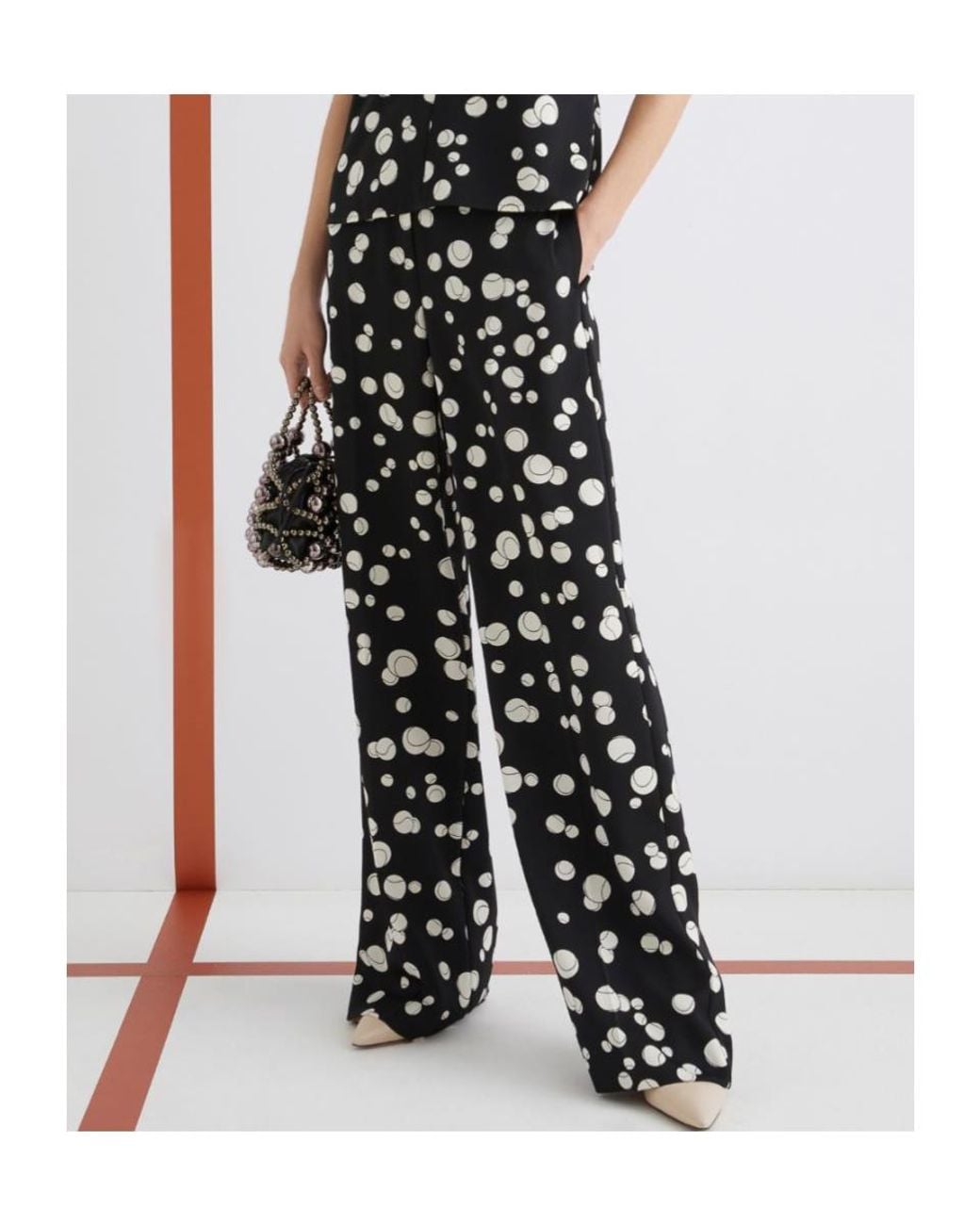 Marella White Printed Satin Trousers