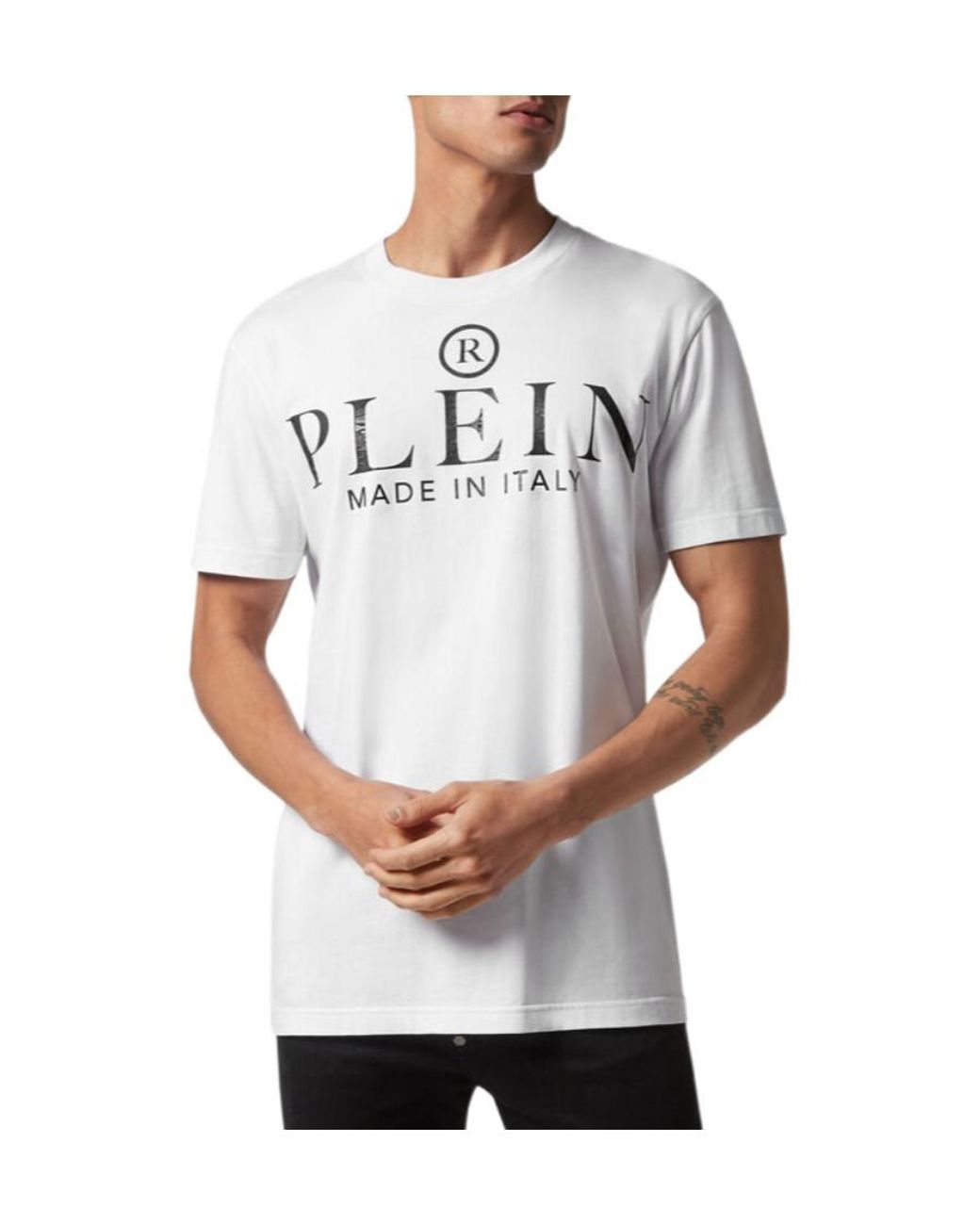 Philipp Plein White Logo Printed Crewneck T-Shirt for men