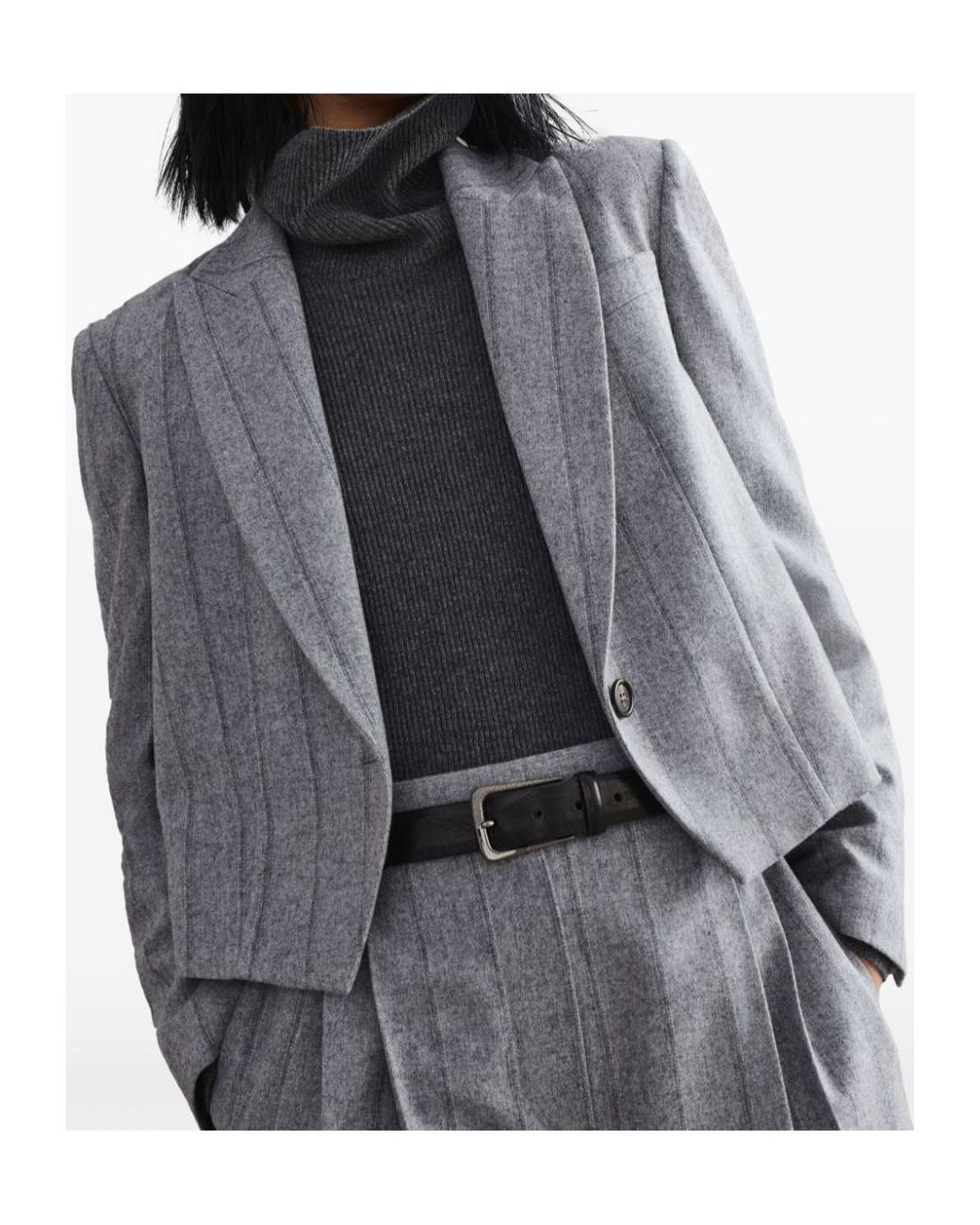 Brunello Cucinelli Blue Striped Cropped Flannel Blazer