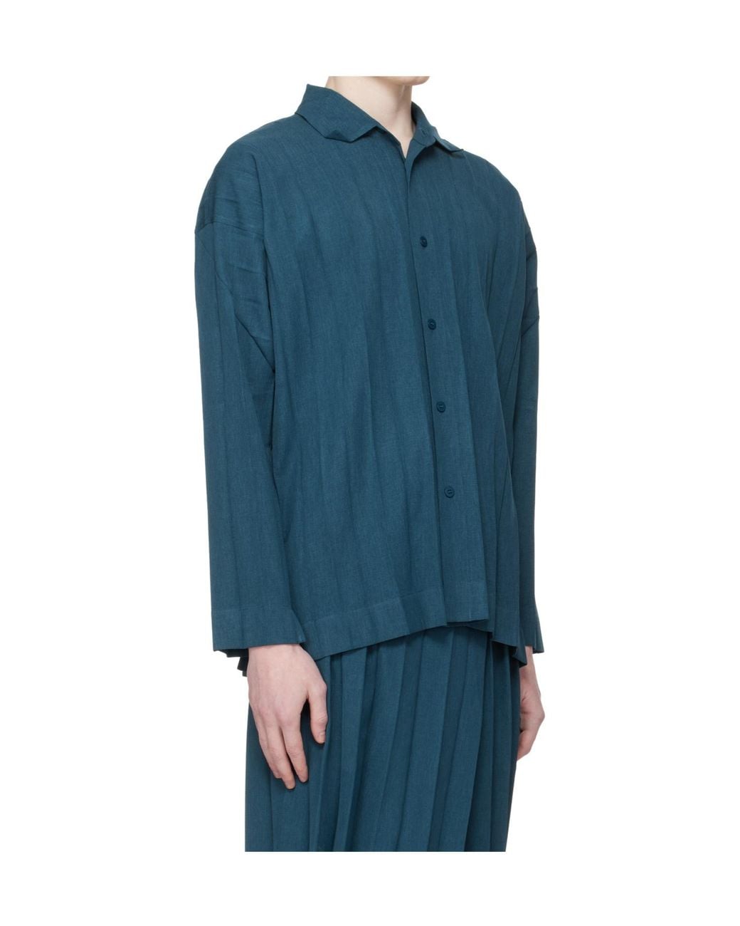 Homme Plissé Issey Miyake Blue Edge Ensemble Pleated Shirt for men