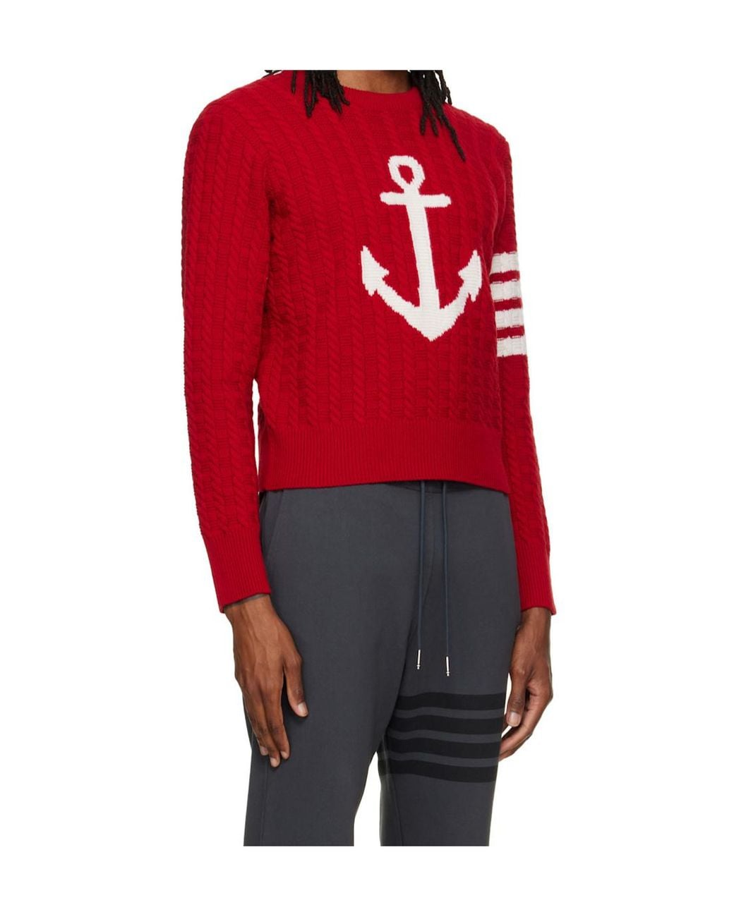 Thom Browne Red Anchor Intarsia Cable-Knit Jumper for men