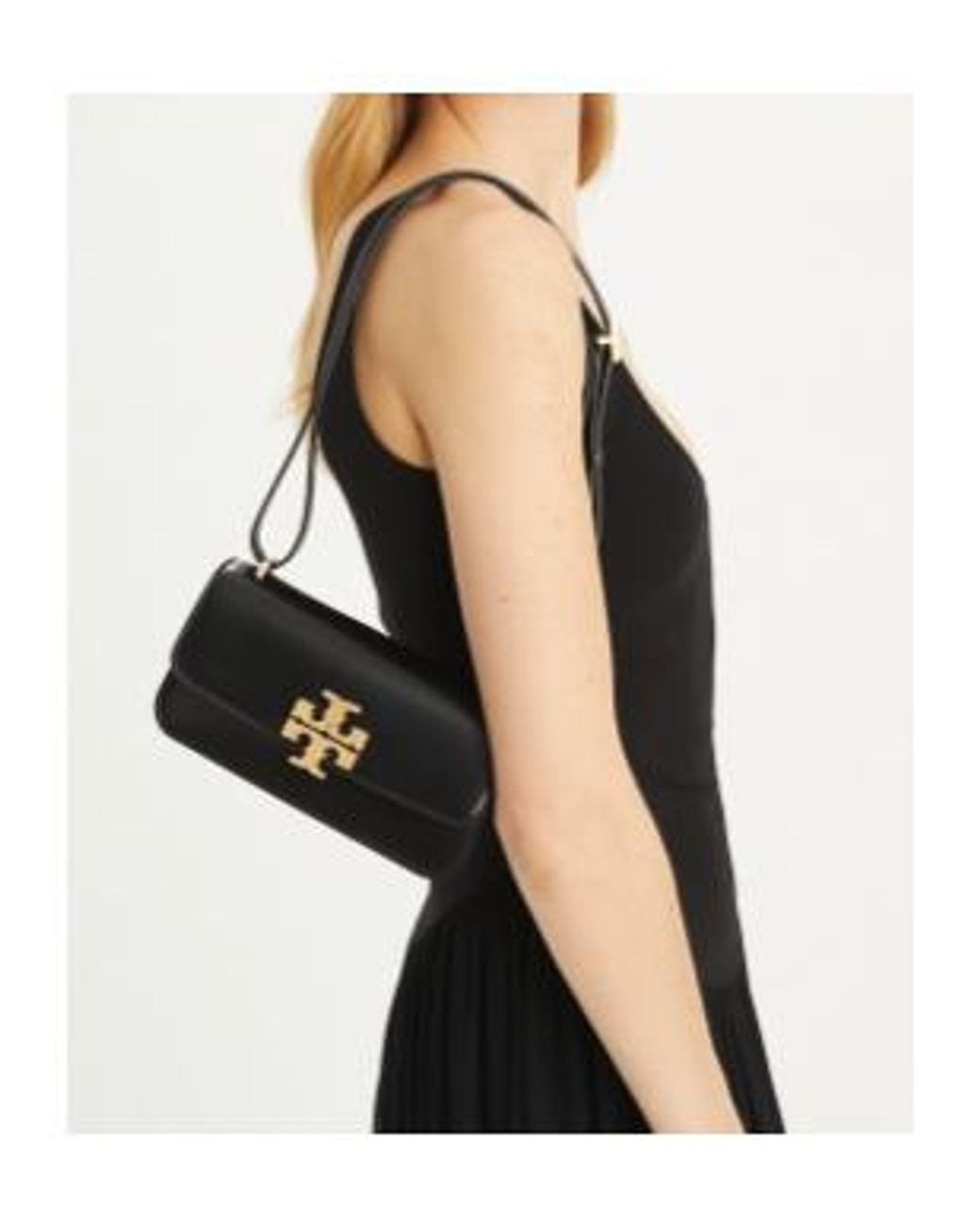 Tory Burch Black Convertible Eleanor Foldover Top Small Shoulder Bag