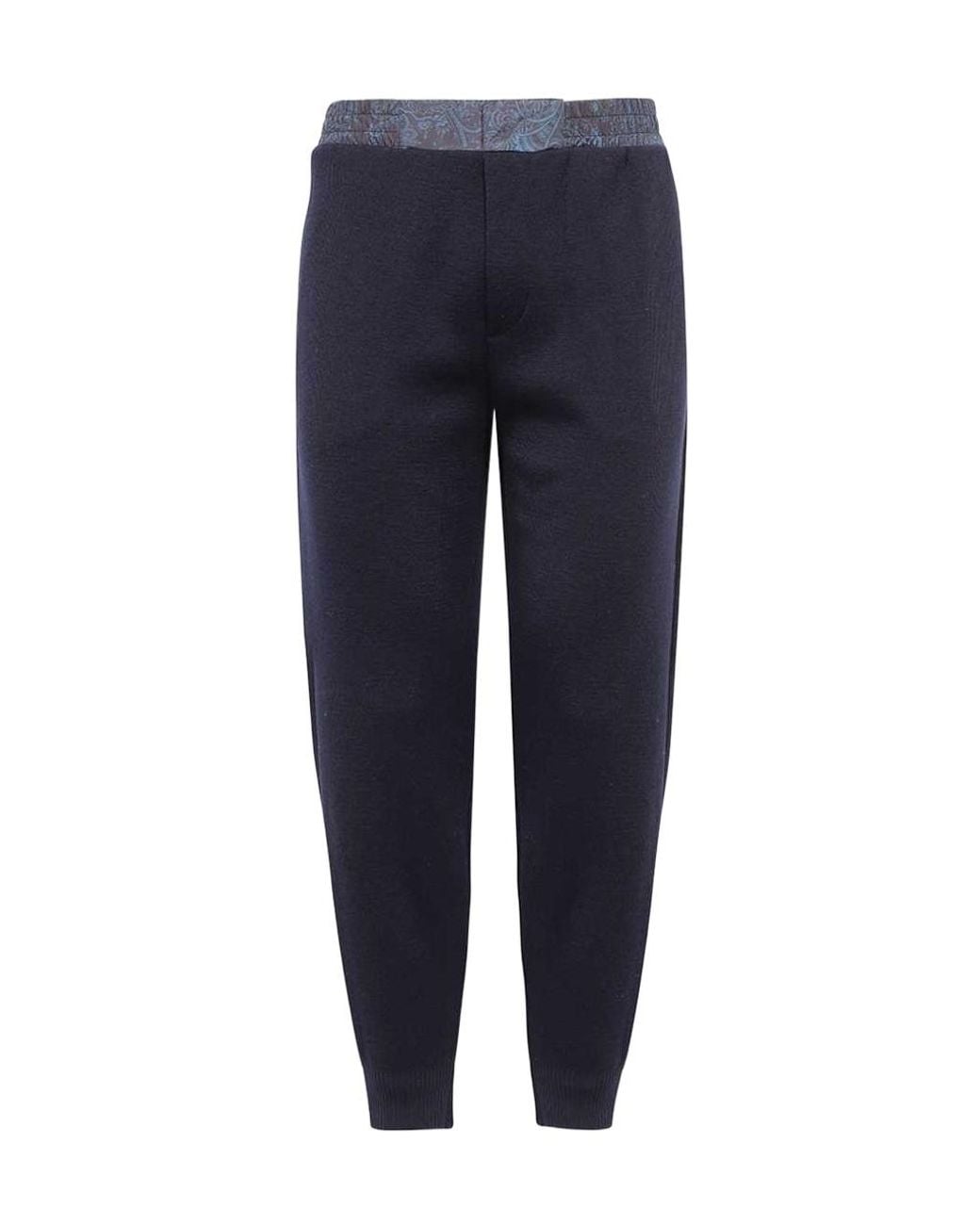 Etro Blue Paisley Printed-Band Tapered-Leg Track Trousers for men