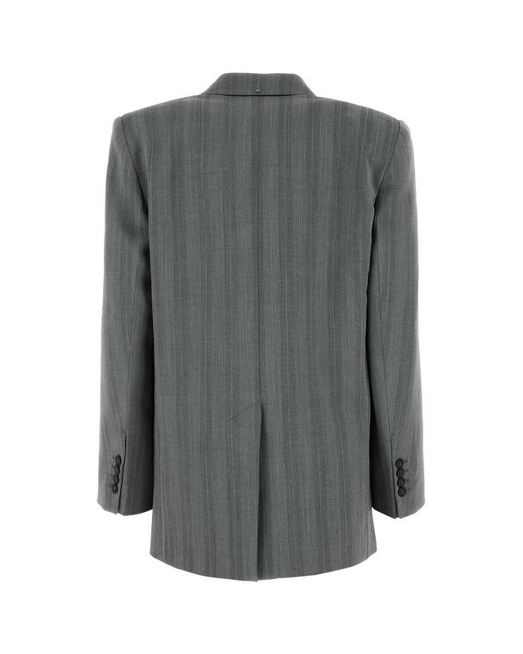 Sportmax Gray Striped Double-Breasted Long-Sleeved Jacket