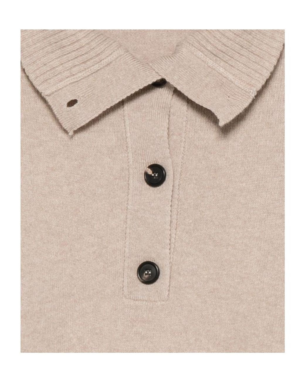 D.exterior Natural Button-Down Polo-Collar Sweater