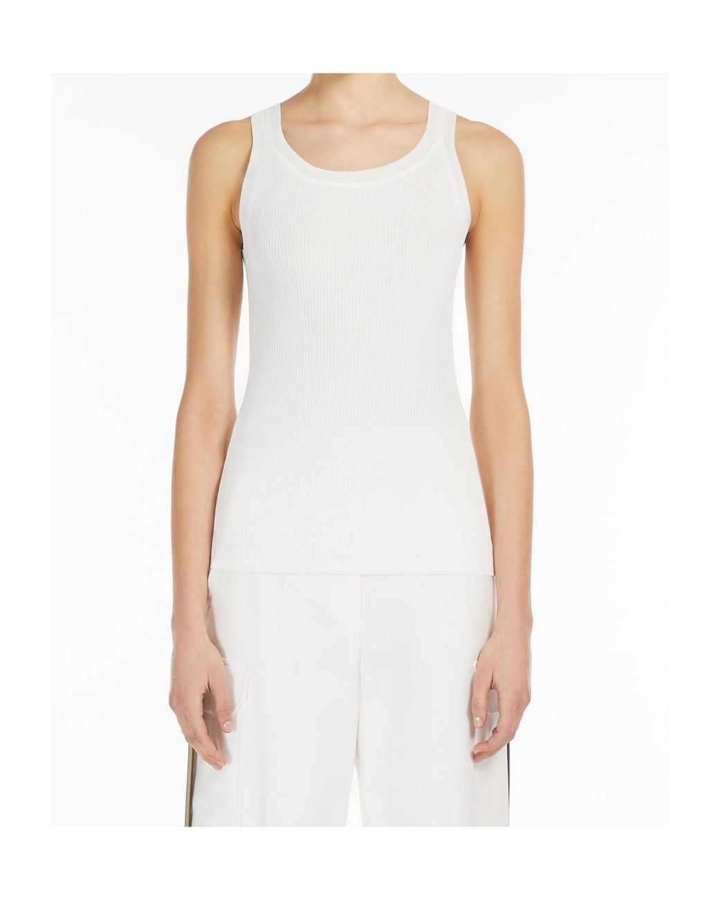 Max Mara White Zemira Ribbed Sleeveless Top