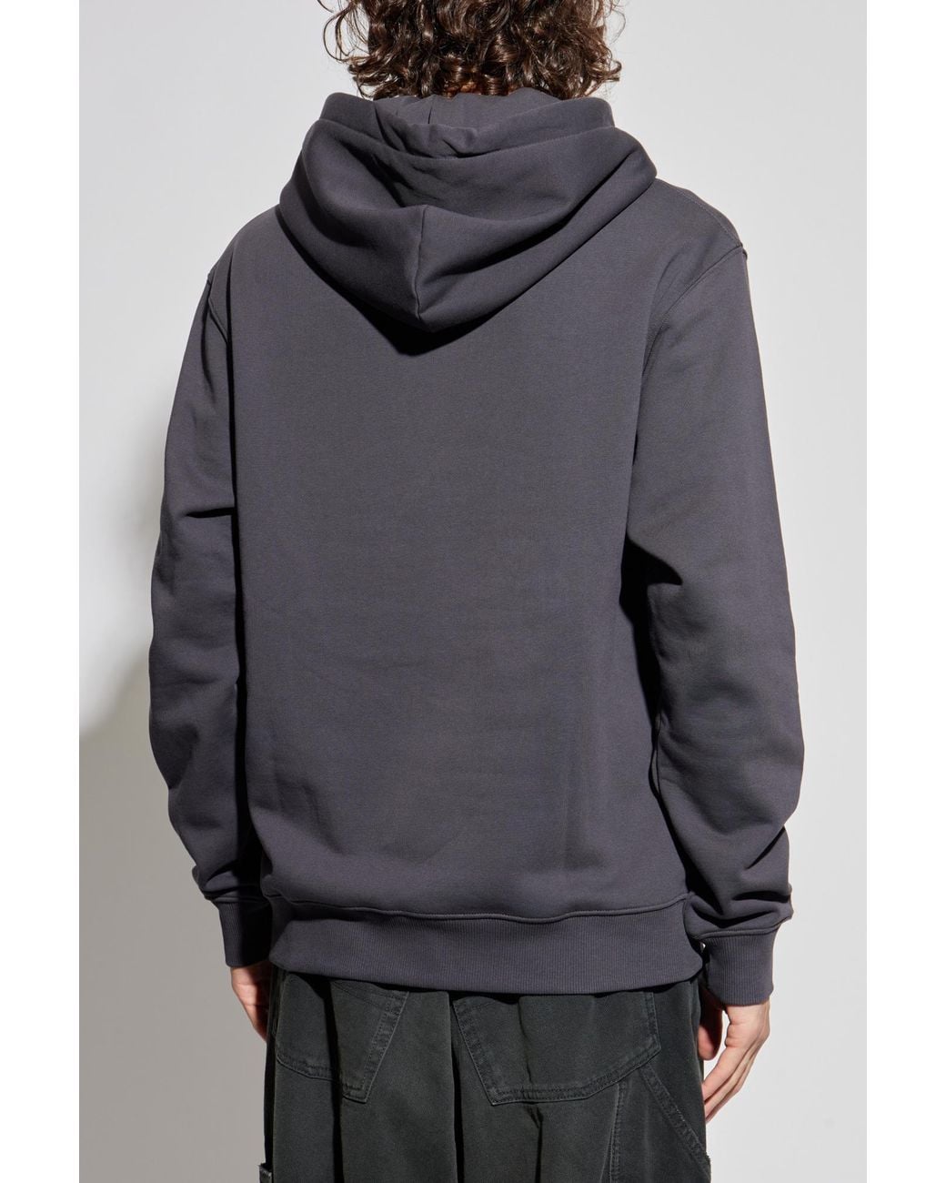 Versace Jeans Gray Couture Logo Printed Drawstring Hoodie for men
