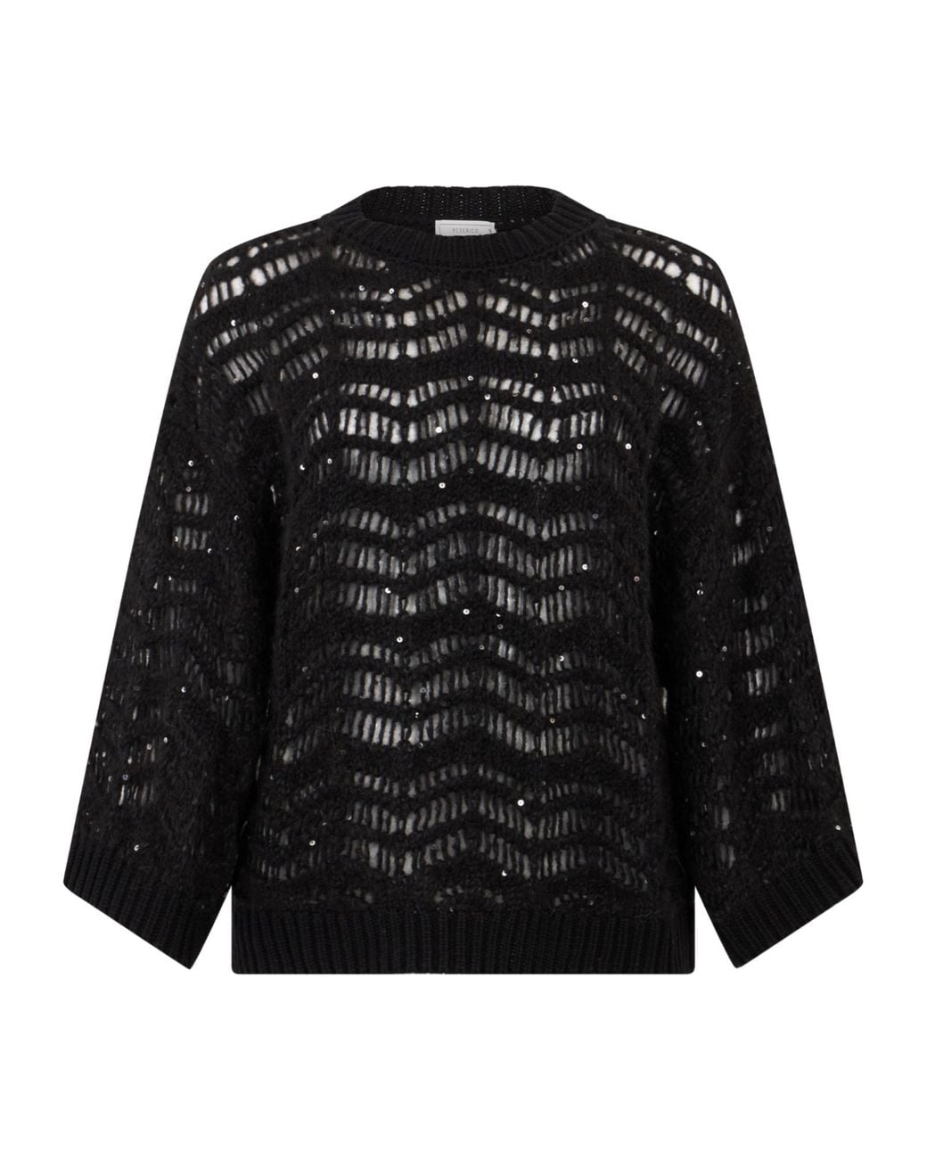 Peserico Black Open-Knit Boxy Knitted Sweater