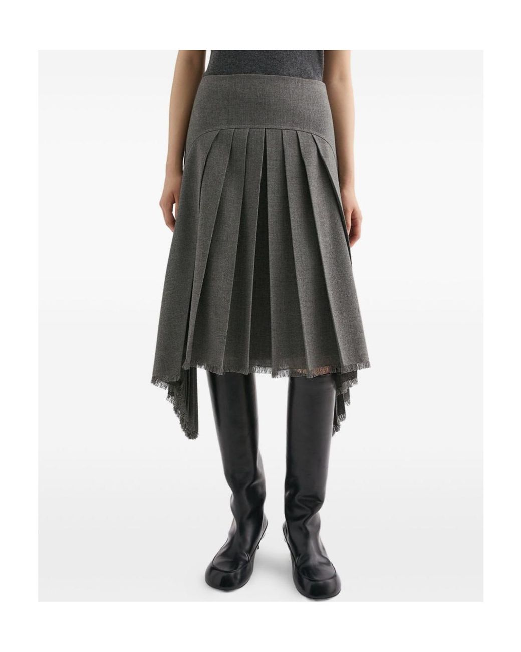 Jil Sander Gray Asymmetric Pleated Midi Skirt