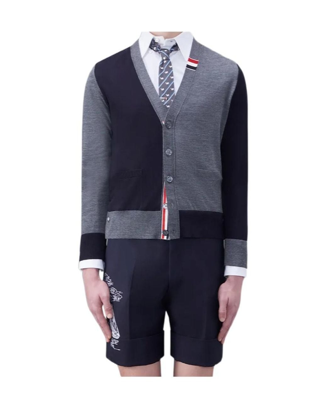 Thom Browne Blue Panelled Button-Up Cardigan for men