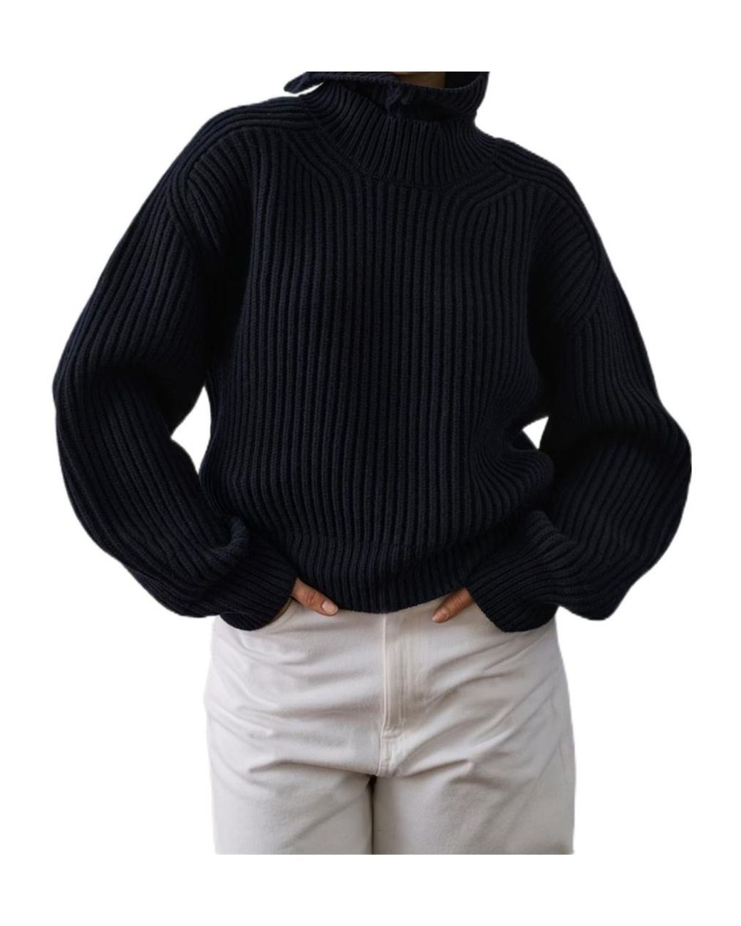 Soeur Blue High-Neck Long-Sleeved Sweater
