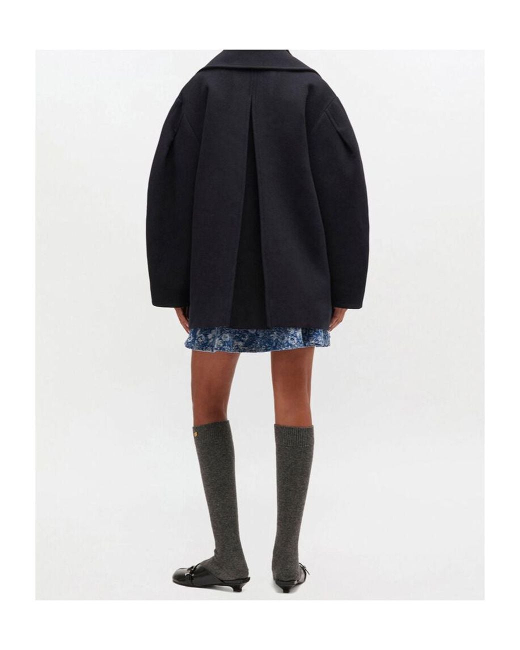 Ganni Blue Double-Breasted Oversize Coat