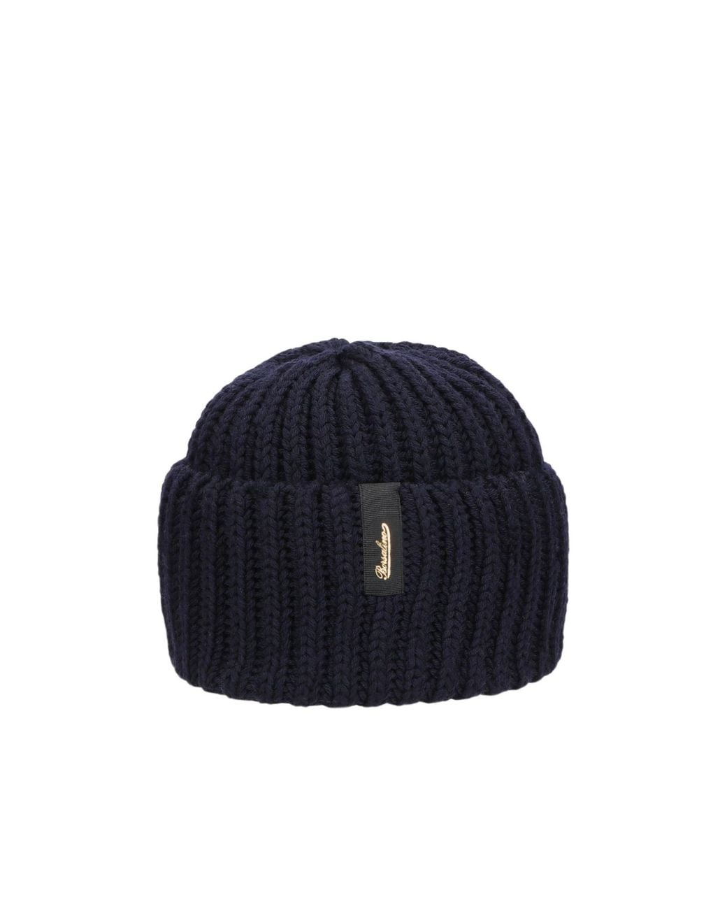 Borsalino Blue Logo Patch Ribbed Knitted Beanie