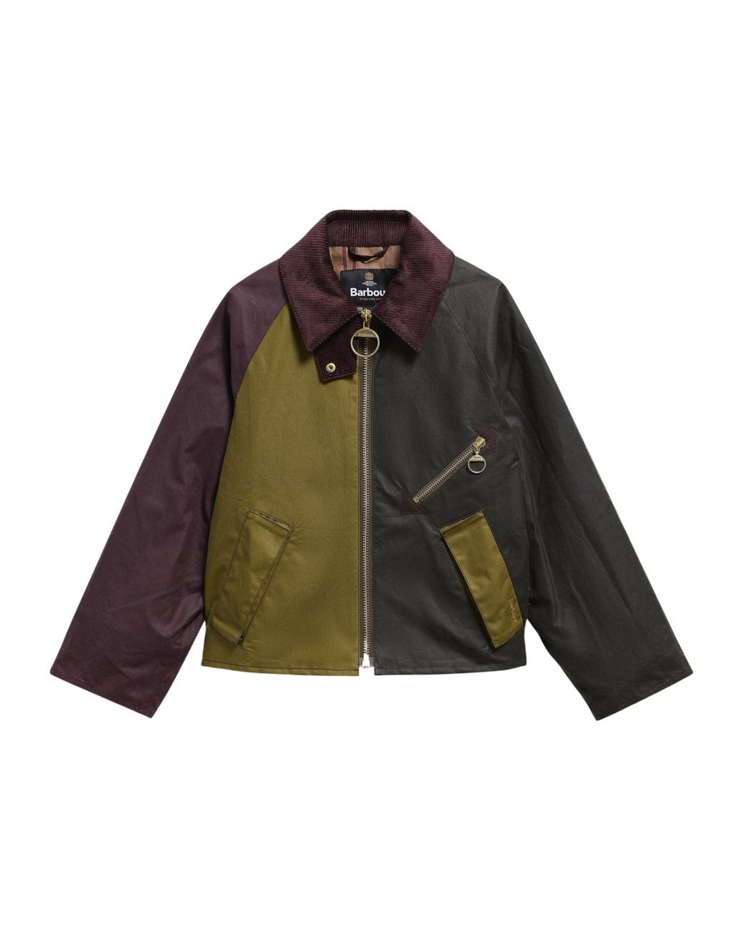 Barbour Green Colour-Block Cord Collar Cropped Jacket