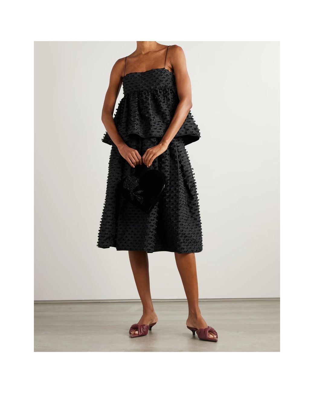 CECILIE BAHNSEN Black Babette Fil Coupé Shell Peplum Top
