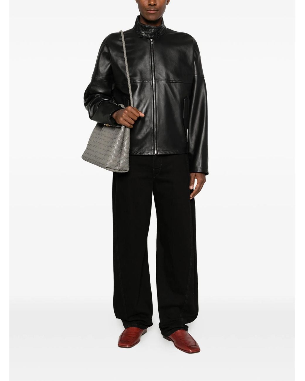 Bottega Veneta Black Long Sleeve Leather Jacket for men