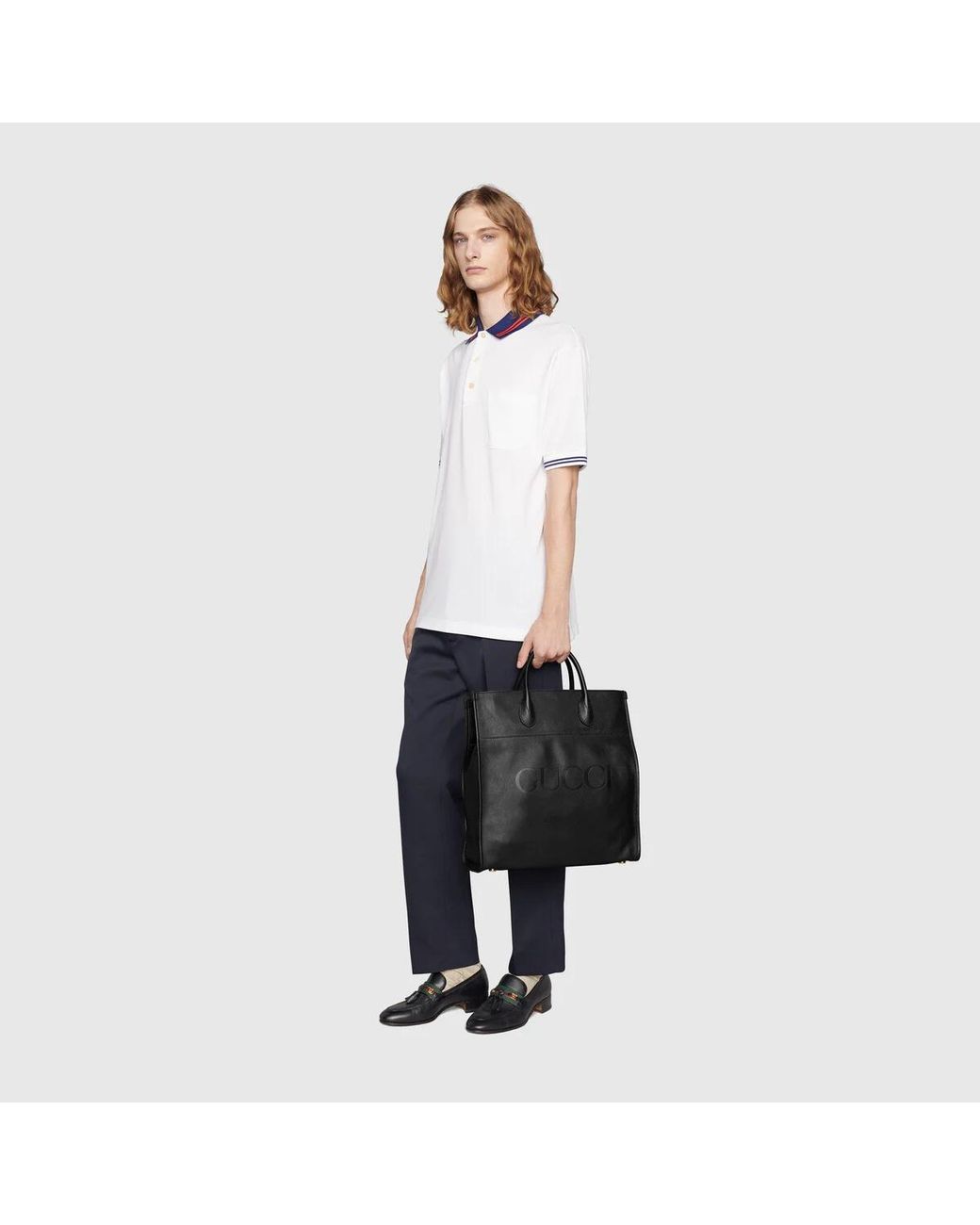 Gucci Black Logo Embossed Top Handle Bag for men