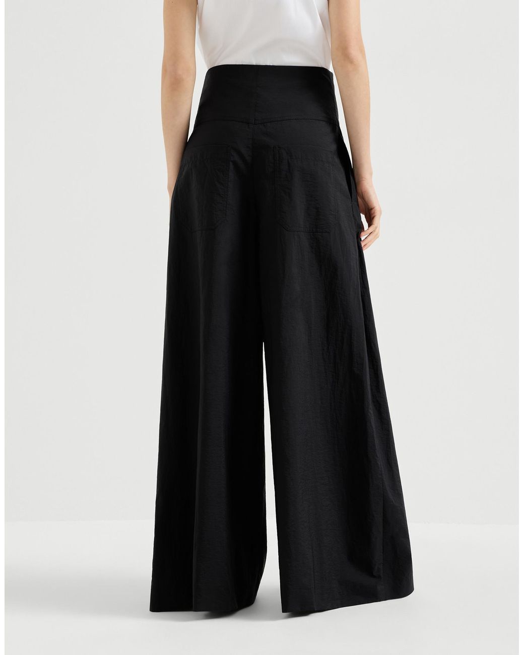 Brunello Cucinelli Black Techno Cotton Poplin Tailored Trousers
