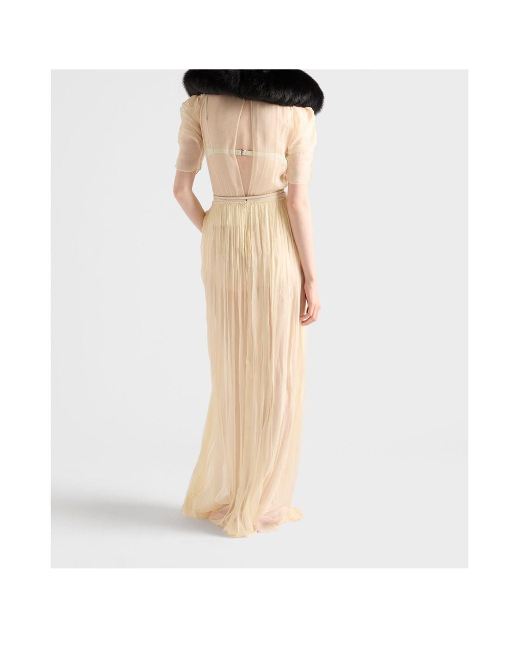 Prada Natural Long Silk Chiffon Dress