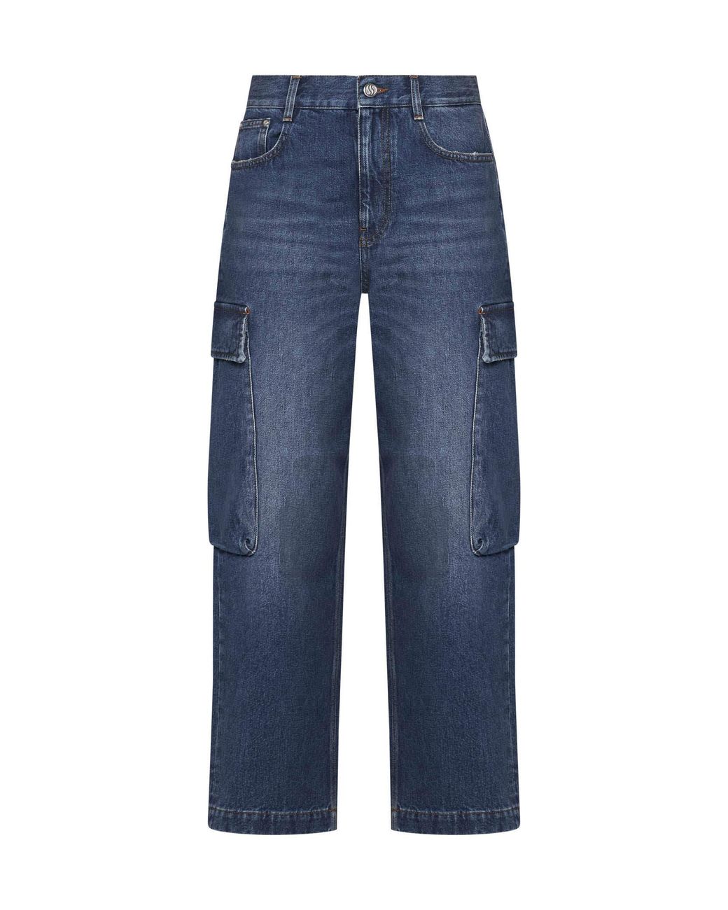 Stella McCartney Blue High-Waist Cropped Cargo Jeans