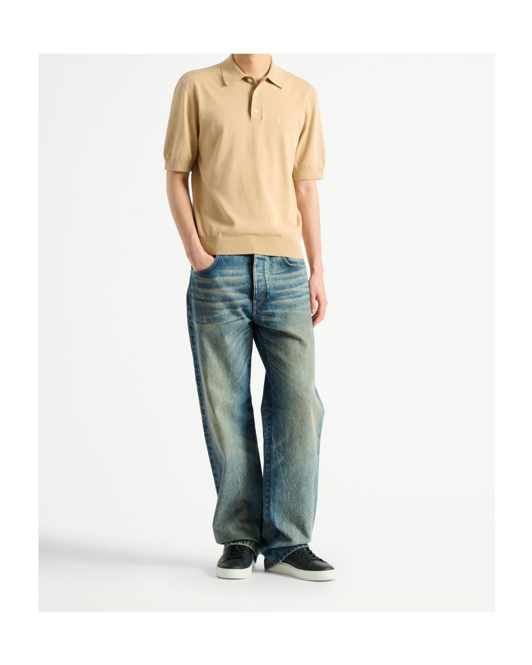 Balmain Natural Embroidered Vintage Logo Polo Shirt for men