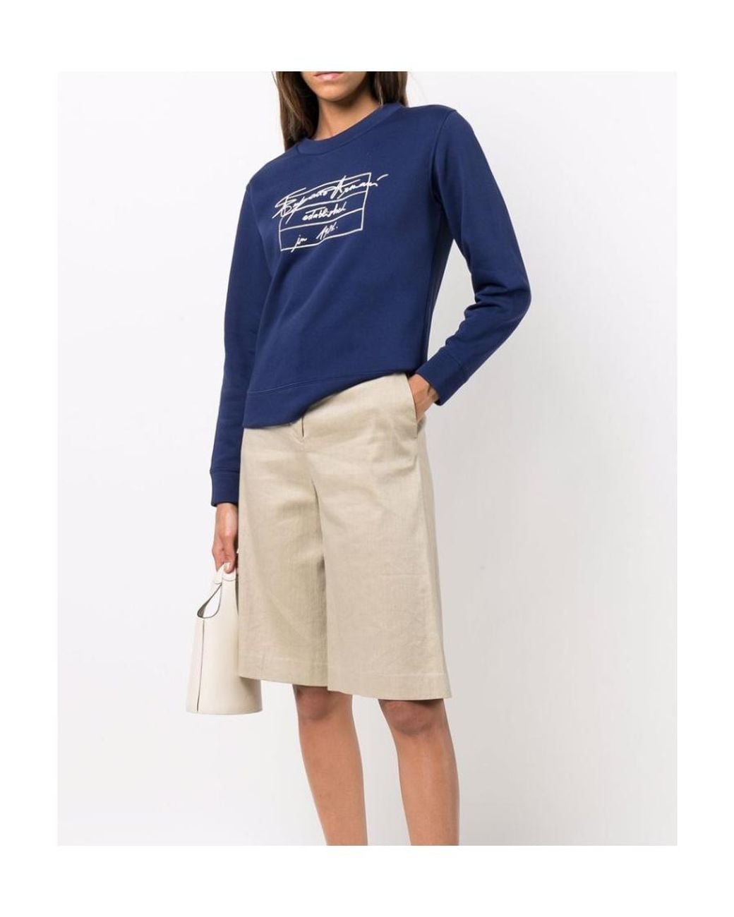 Emporio Armani Blue Signature Logo-Print Long-Sleeve Sweatshirt