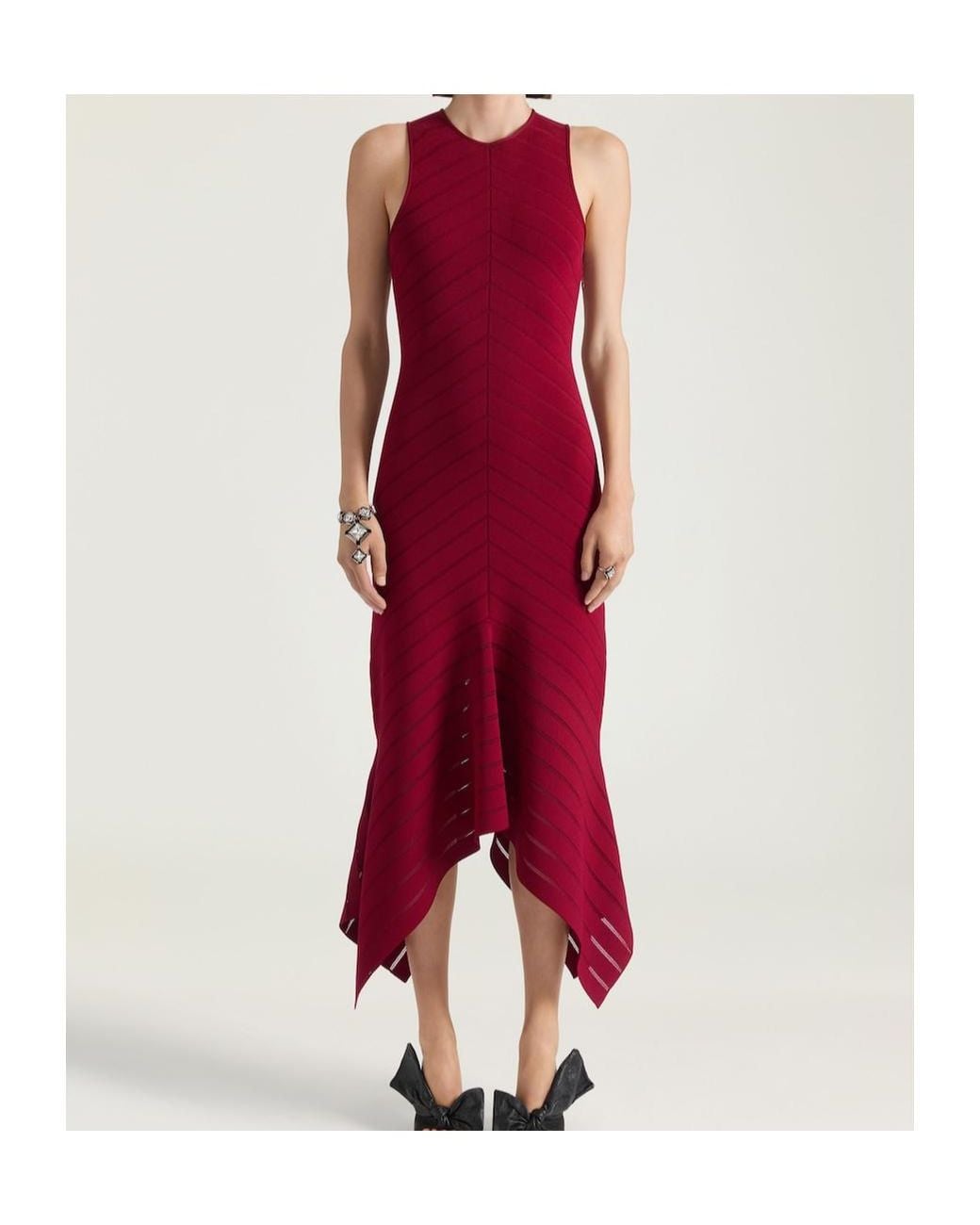 Givenchy Red Herringbone Knit Maxi Skirt