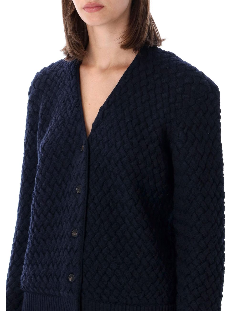 Bottega Veneta Blue Intrecciato Knit Cardigan