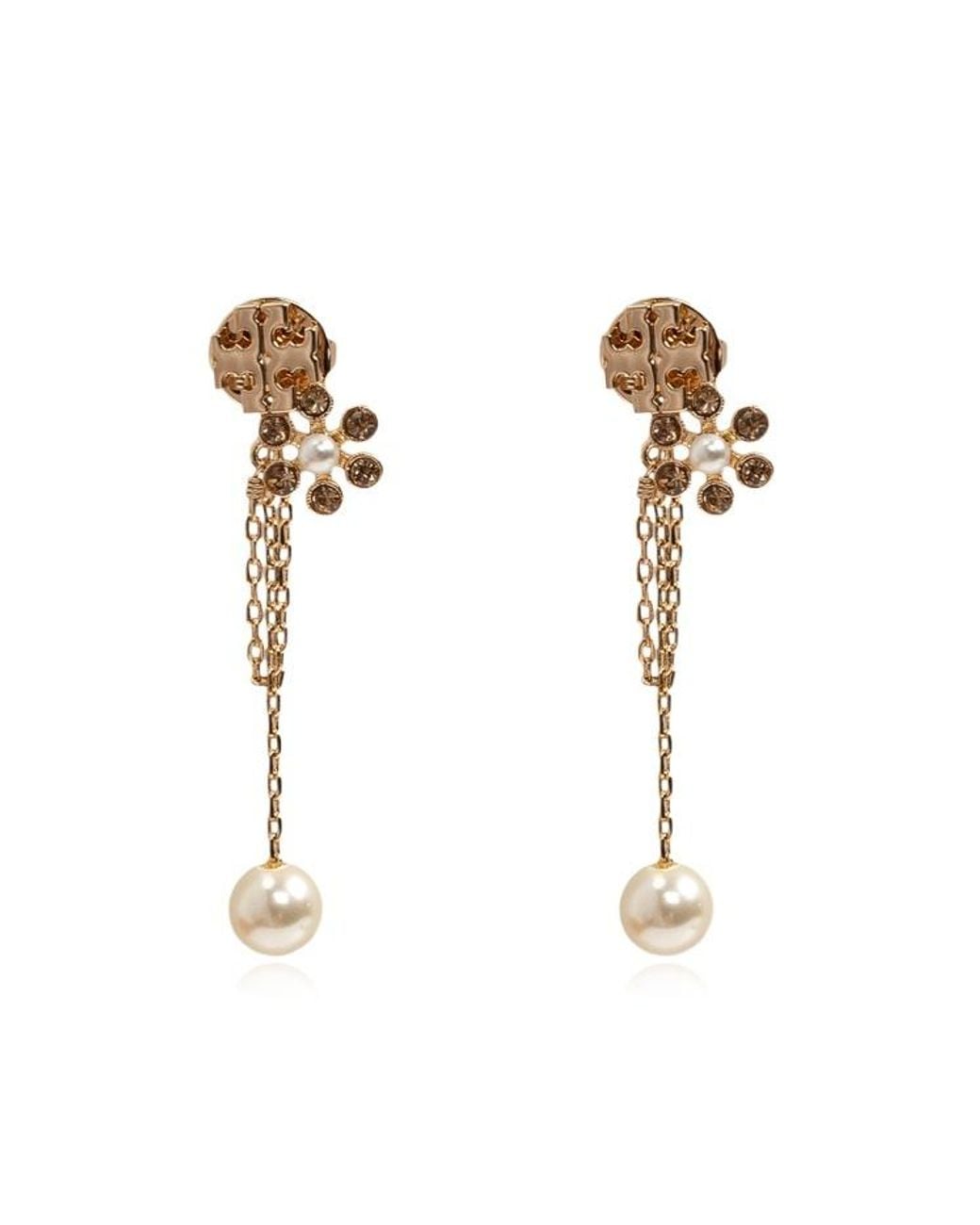Tory Burch White Moondance Pearl Chain Earrings