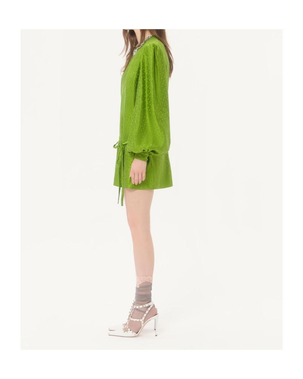 Valentino Green Embroidered Plus De Pois Jacquard Top
