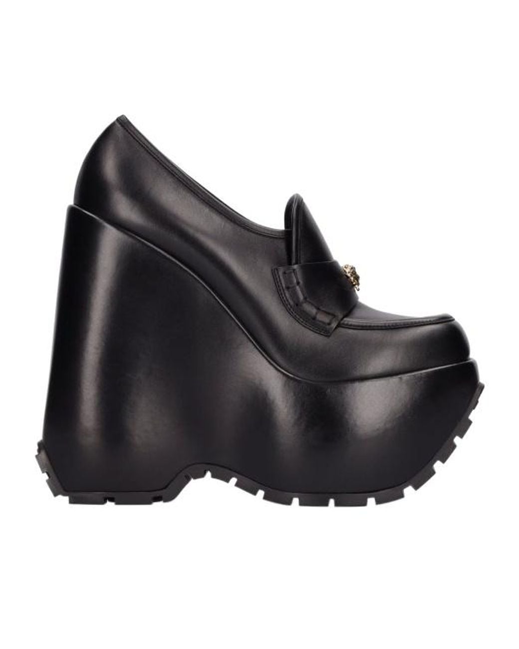 Versace Black 160Mm Medusa Platform Leather Wedges