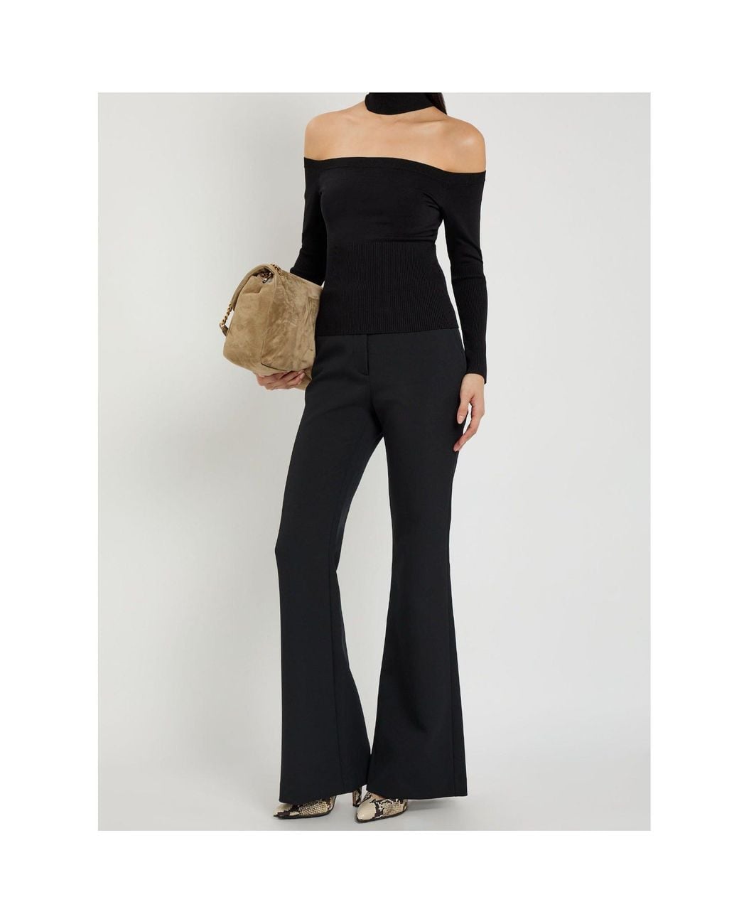 Jonathan Simkhai Black High-Waisted Flared Casual Trousers