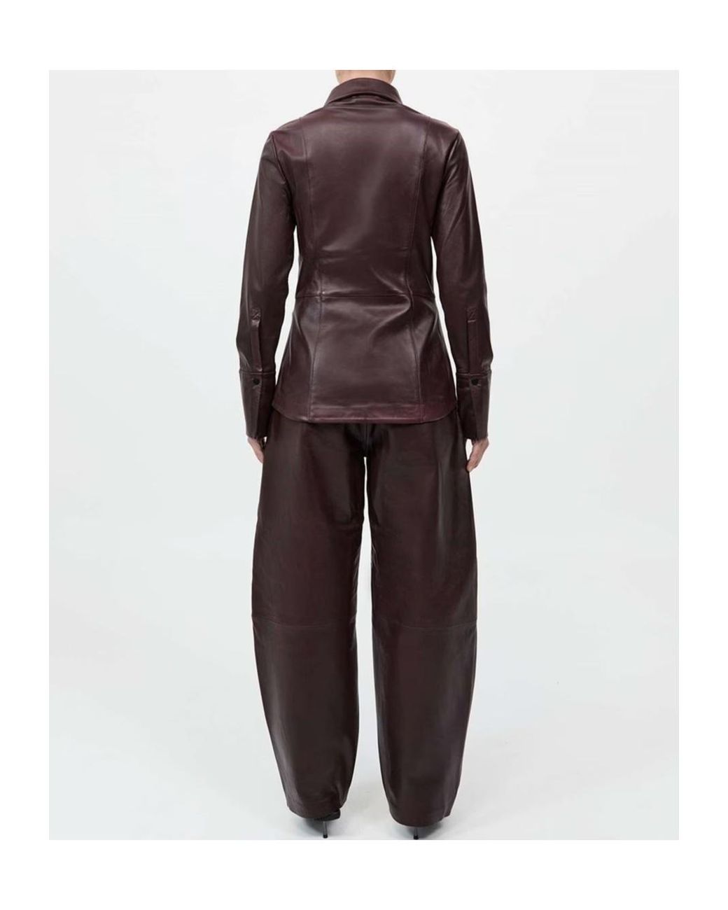 St. Agni Purple Button-Down Leather Shirt