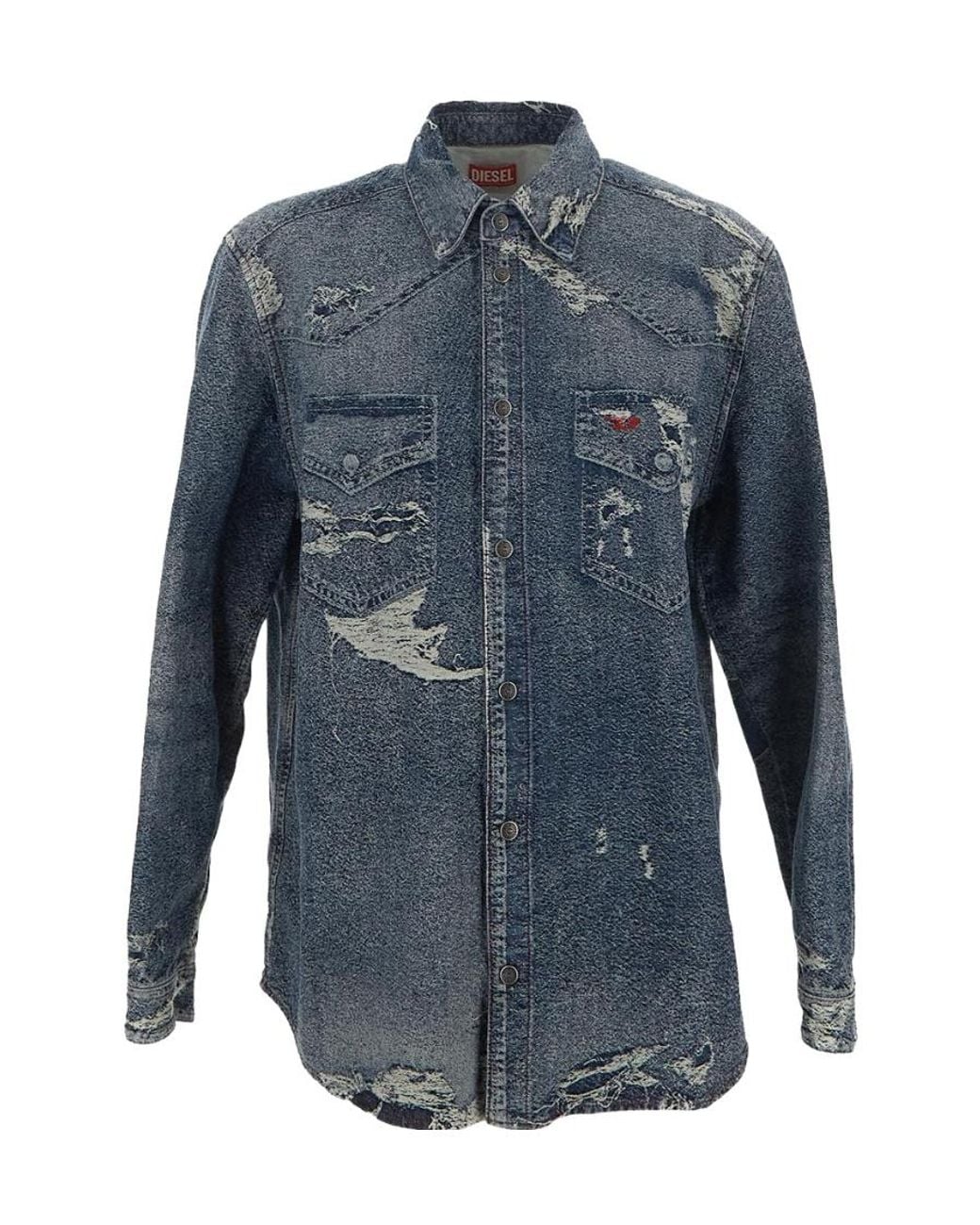 DIESEL Blue Distressed Denim Shirt for men