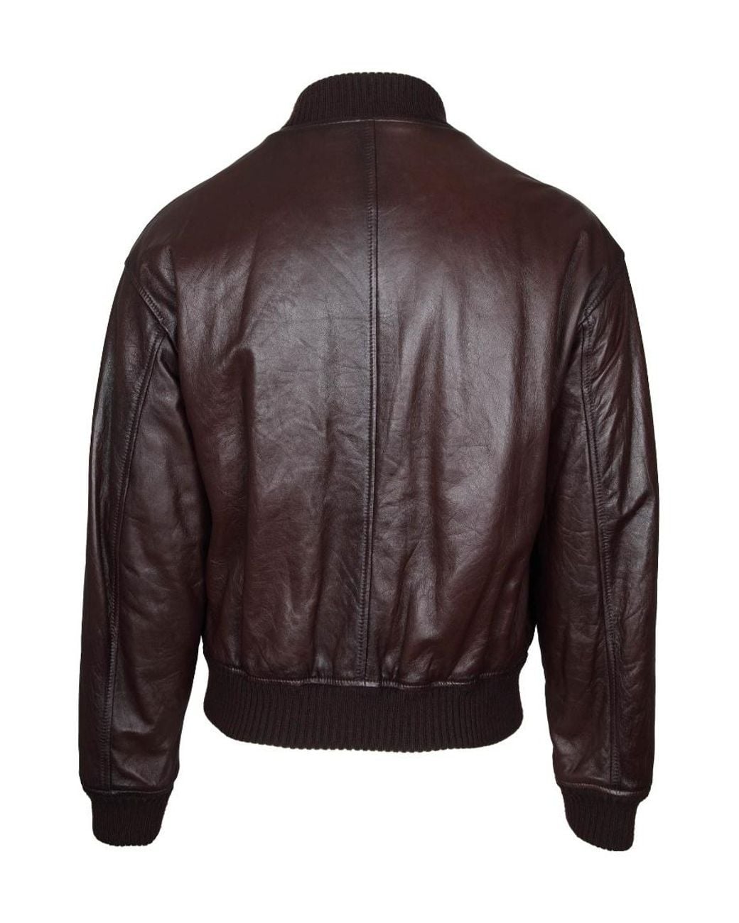 Dolce & Gabbana Brown Zipped Leather Bomber Jacket for men