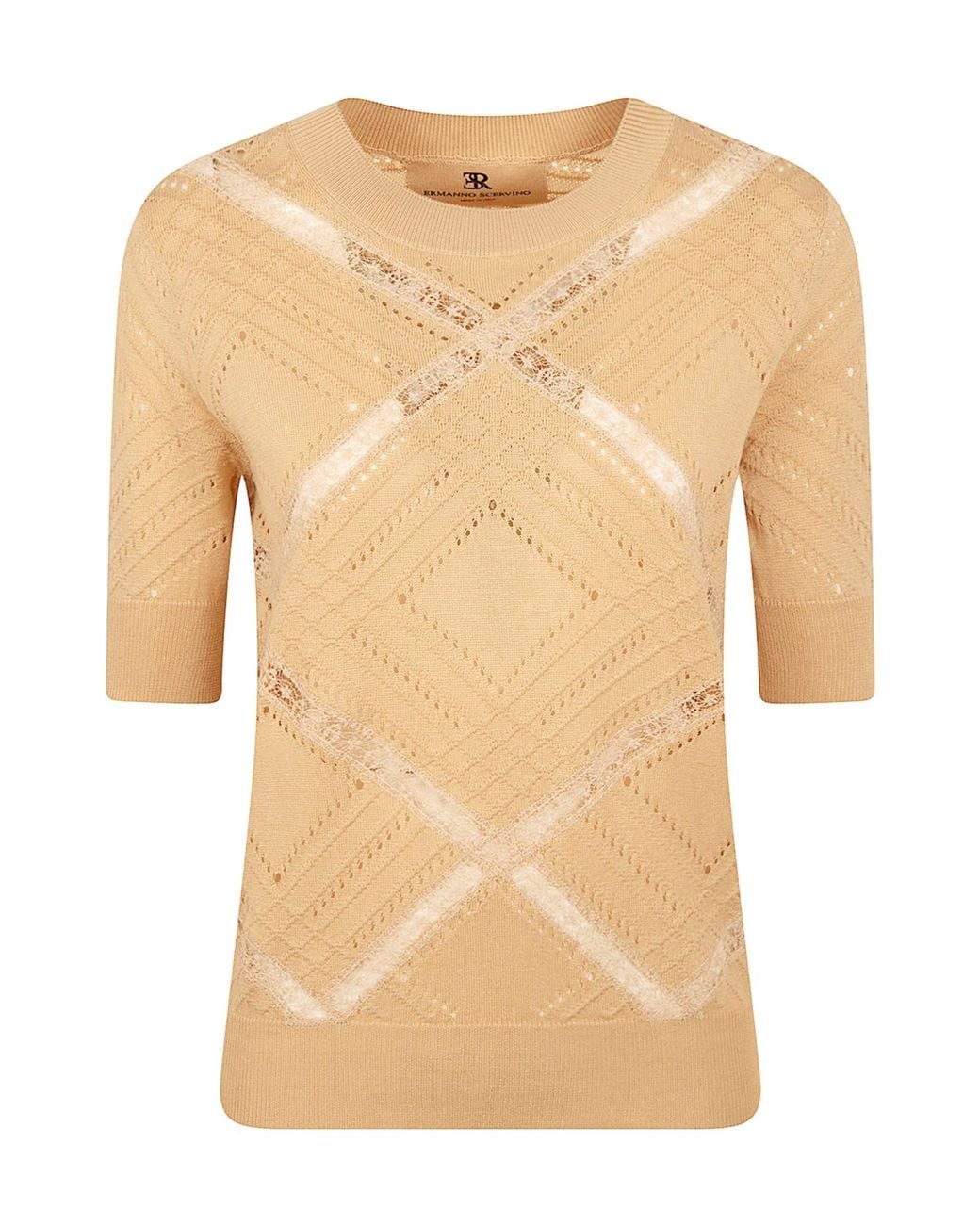 Ermanno Scervino Natural Lace-Trim Knitted Jumper