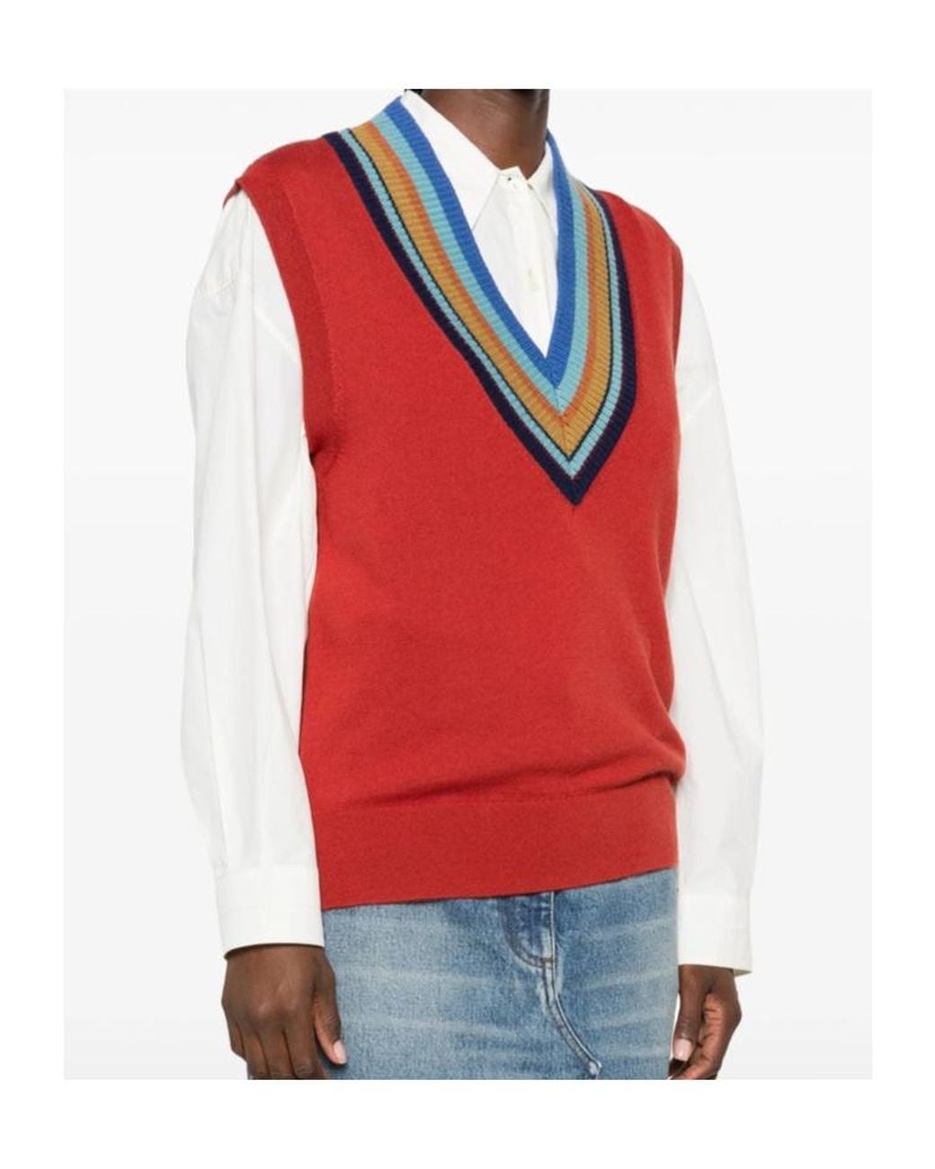 Dries Van Noten Red V-Neck Knit Vest