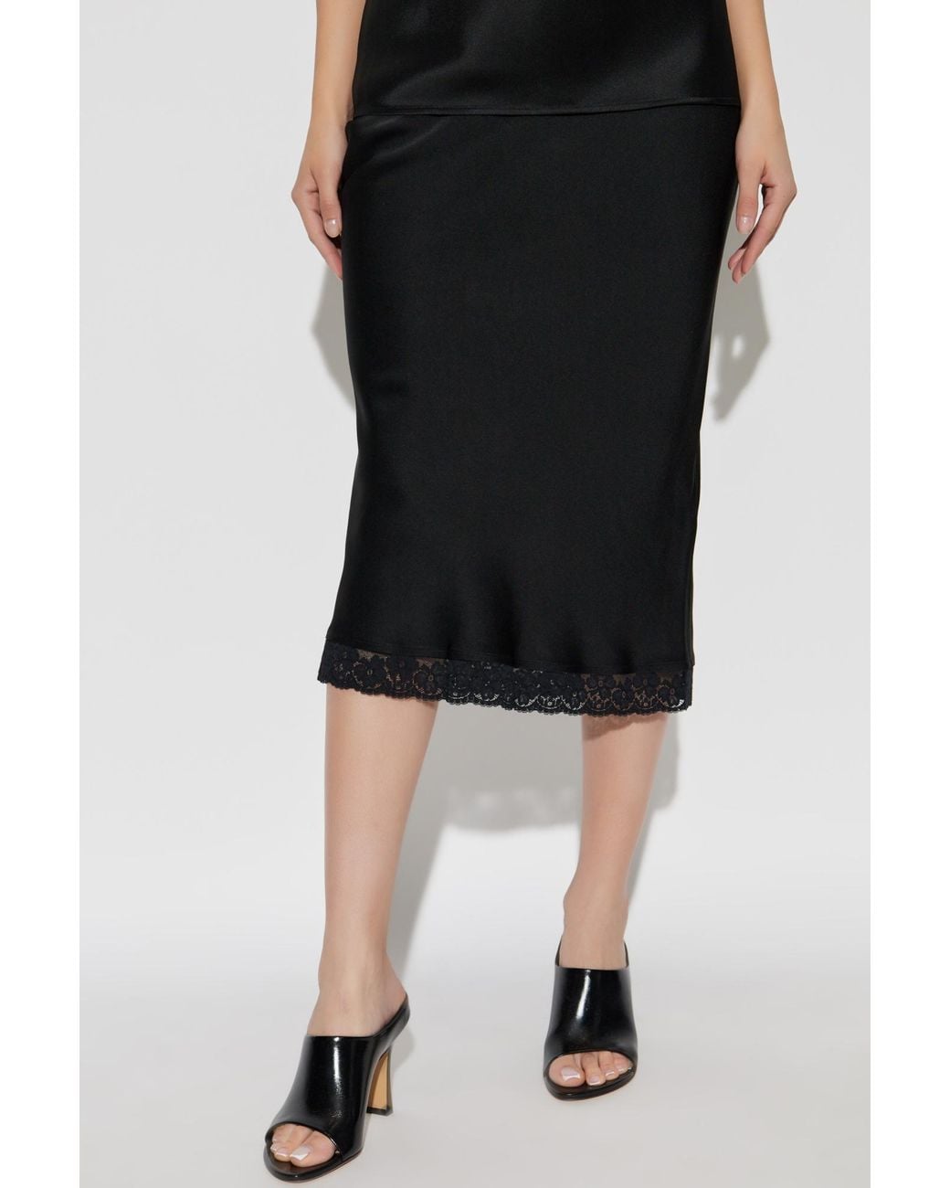 Victoria Beckham Black Floral-Lace Midi Skirt