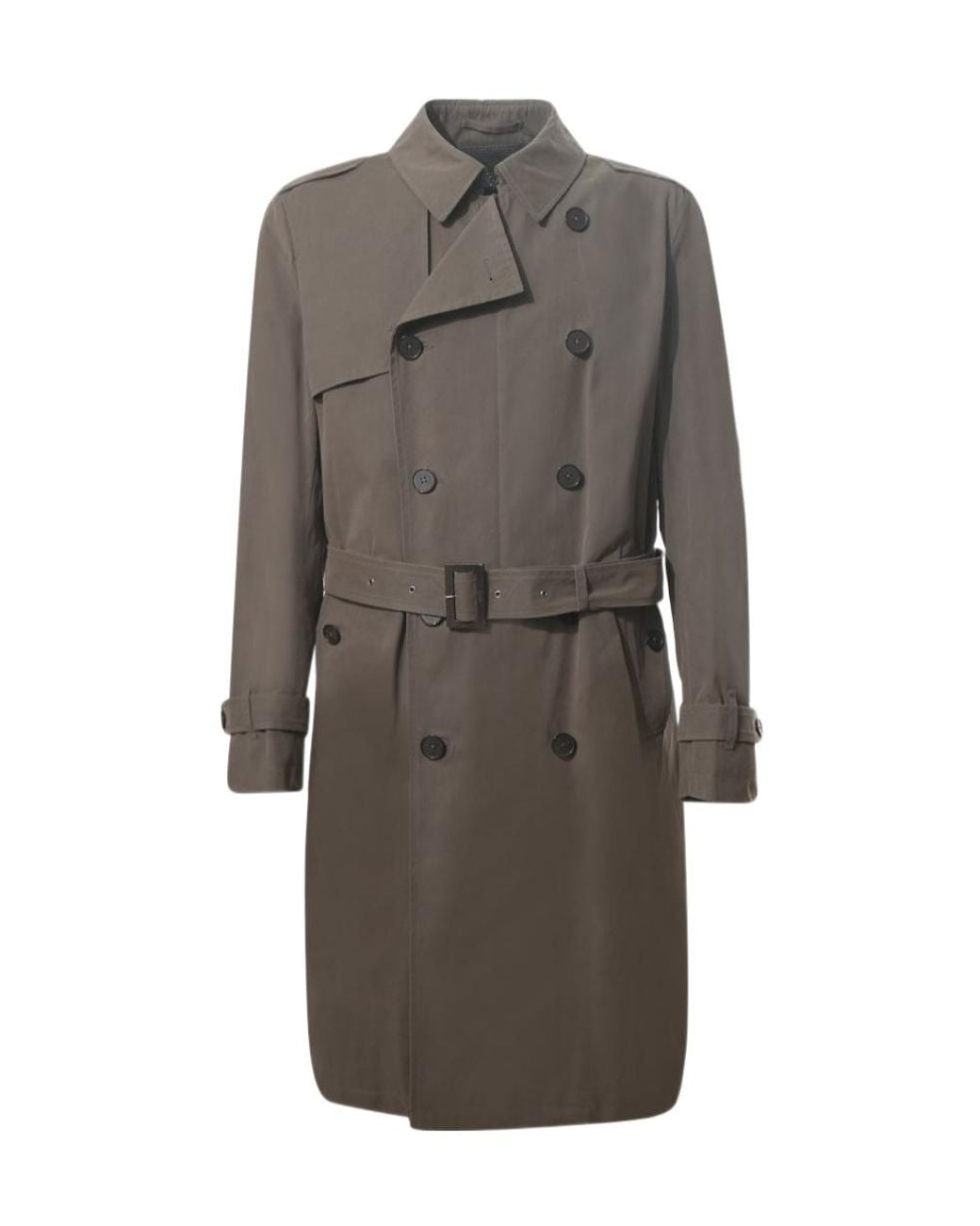 Herno Gray Double-Breasted Belted Coat for men