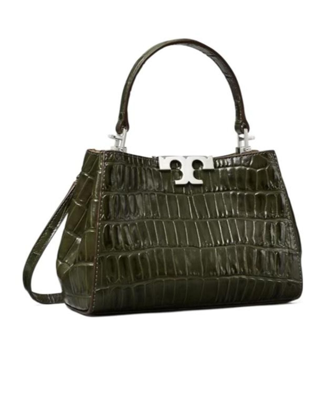 Tory Burch Black Mini Eleanor Croc-Embossed Satchel
