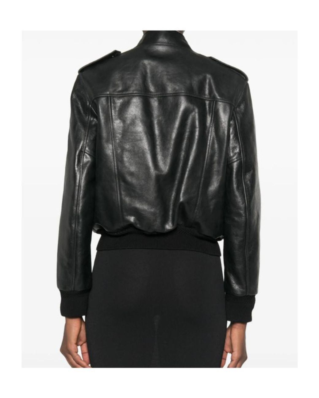 Tom Ford Black Epaulette-Detail Leather Jacket