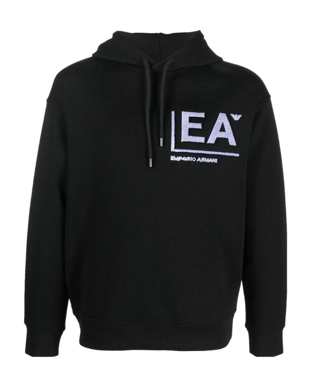 Emporio Armani Black Logo-Embroidered Drawstring Hoodie for men