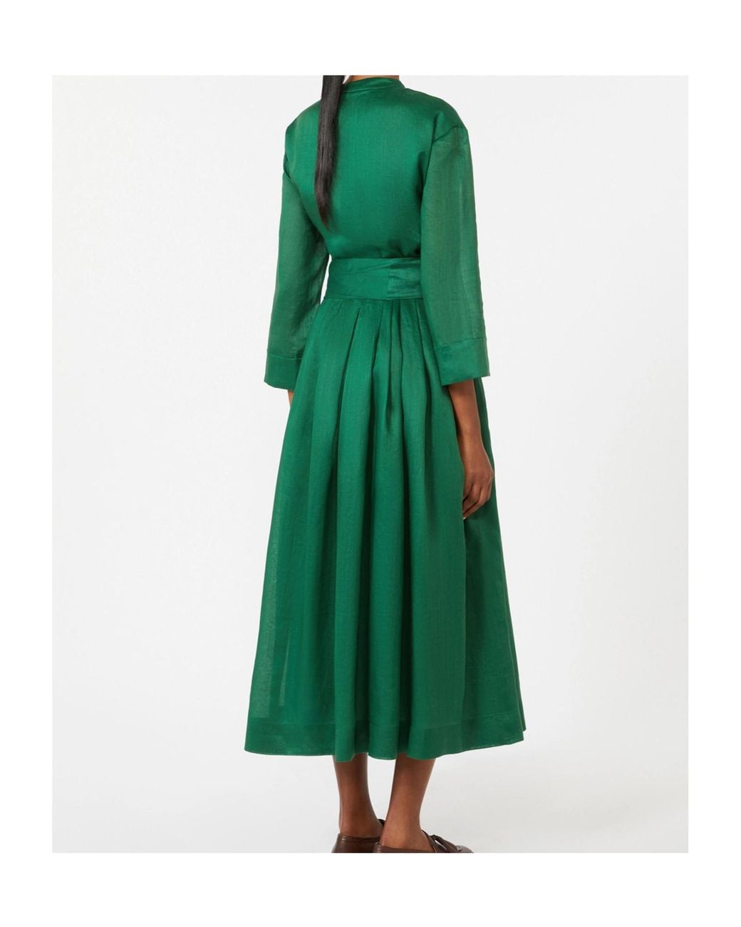 Max Mara Green Ramie Midi Shirt Dress